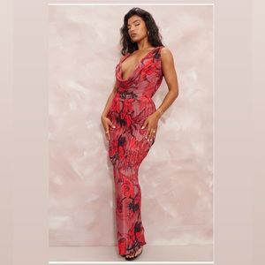 Red rose deep V dress!